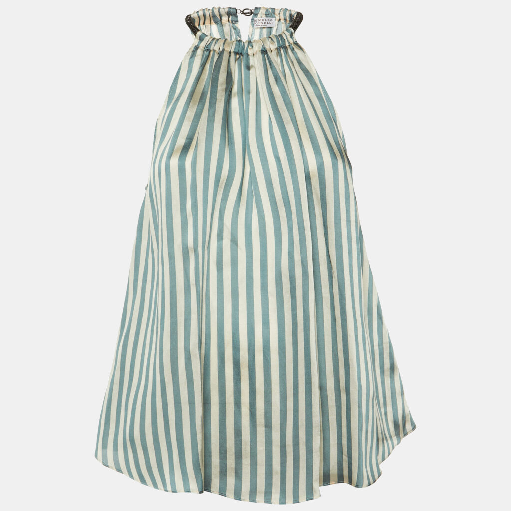 luxury-women-brunello-cucinelli-new-clothes-p1120887-002.jpg Brunello Cucinelli Blue Striped Organza Monili Halter Neck Top XS