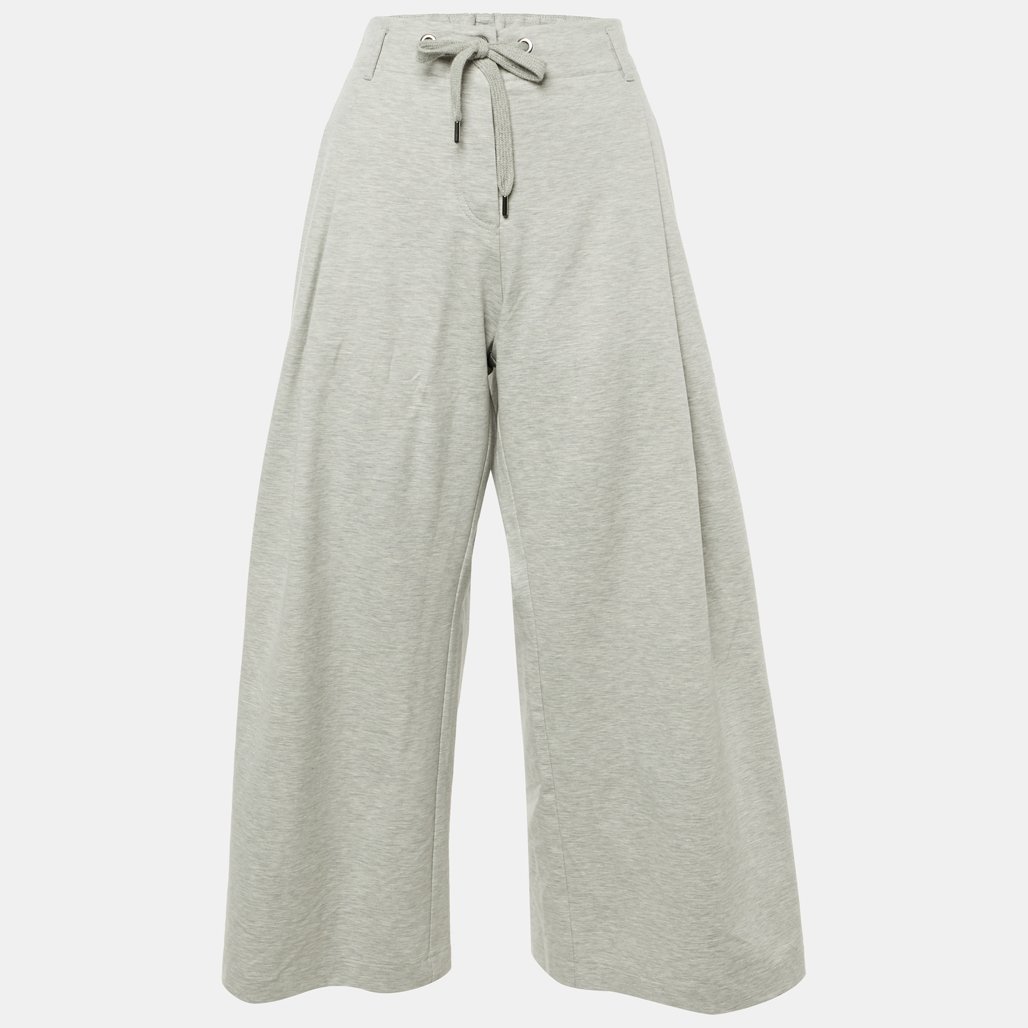 brunello cucinelli grey jersey pleated wide leg trousers s