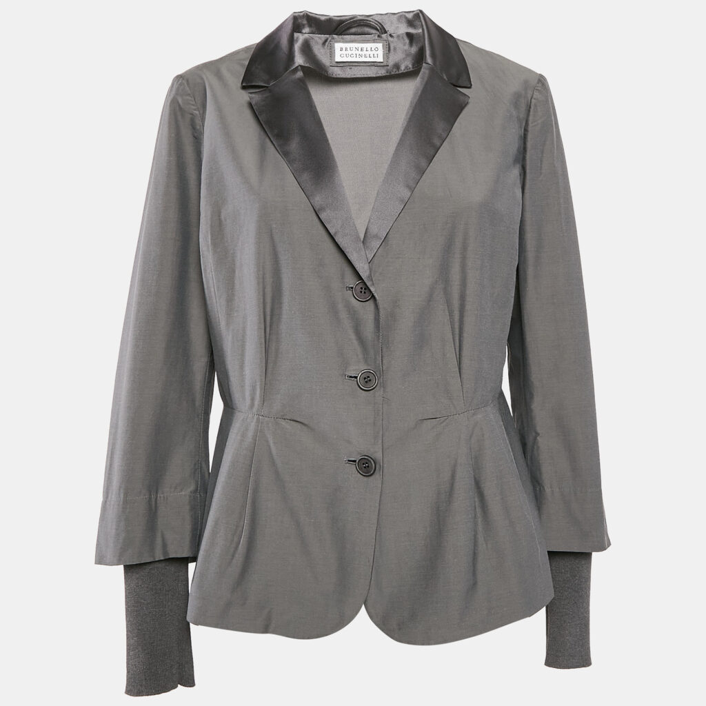 luxury-women-brunello-cucinelli-used-clothes-p1094430-005.jpg Brunello Cucinelli Grey Cotton Blend Single Breasted Blazer XXL