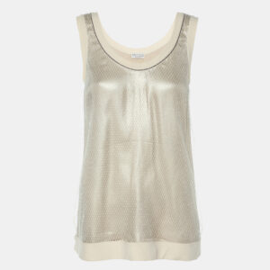 brunello cuccinelli beige mesh silk tank top xs