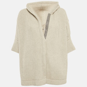 brunello cucinelli grey cashmere rib monile hooded cardigan s
