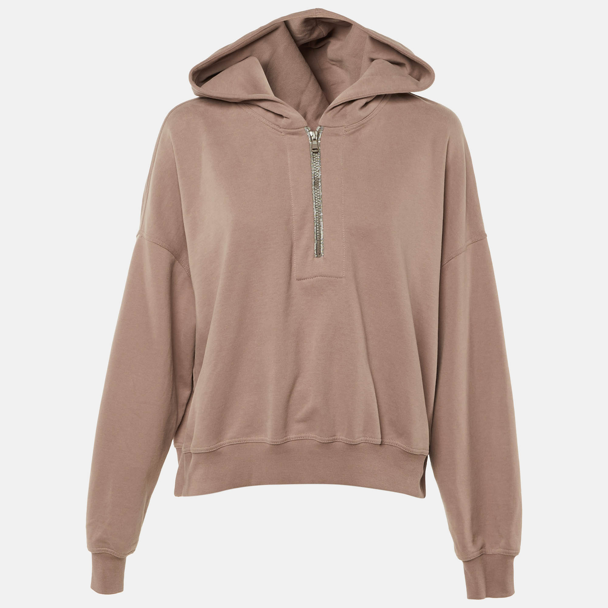 brunello cucinelli mauve pink cotton monili detail hoodie m