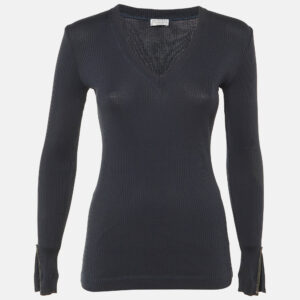 brunello cucinelli grey knit monili sleeve detail top s