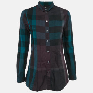 burberry brit multicolor nova check cotton pleated shirt s