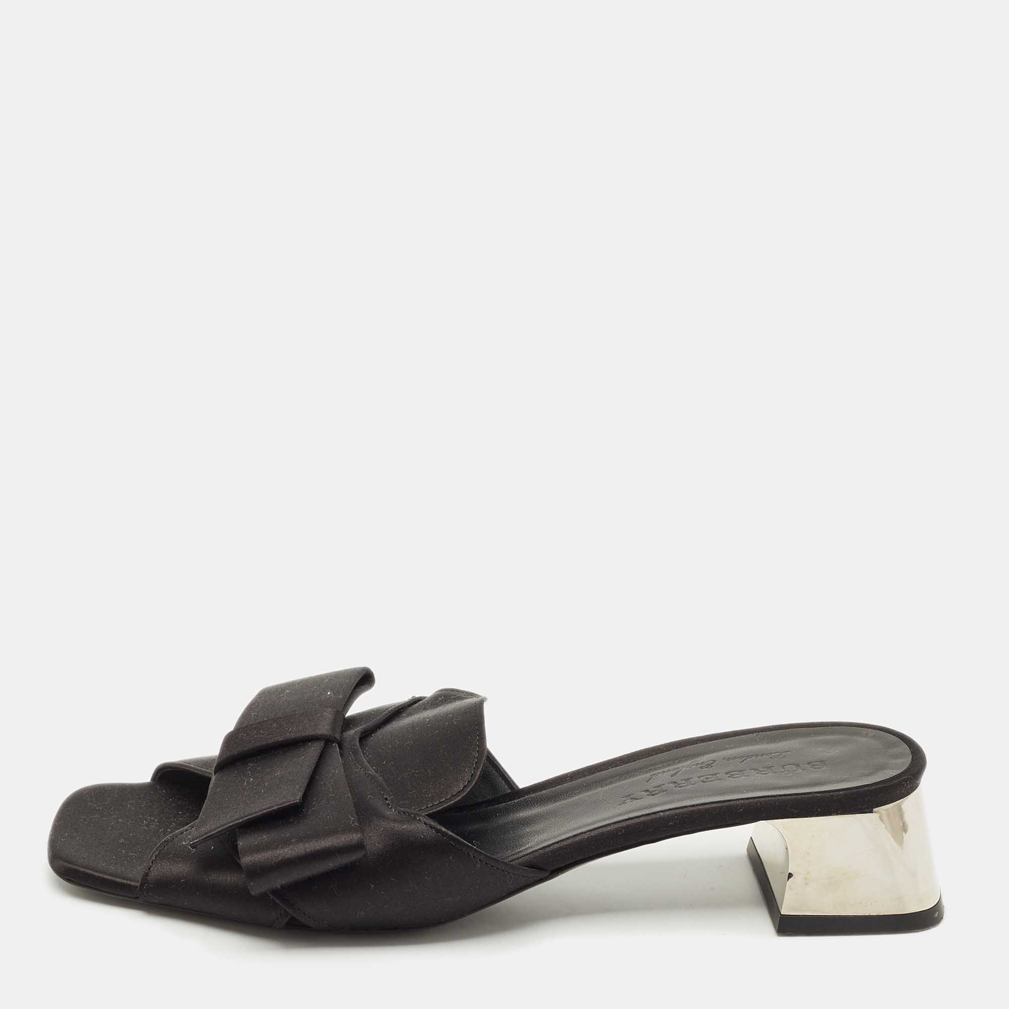 burberry london black satin bow slide sandals size 41