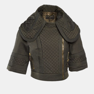 burberry prorsum greenish grey synthetic quilted zip-up jacket m