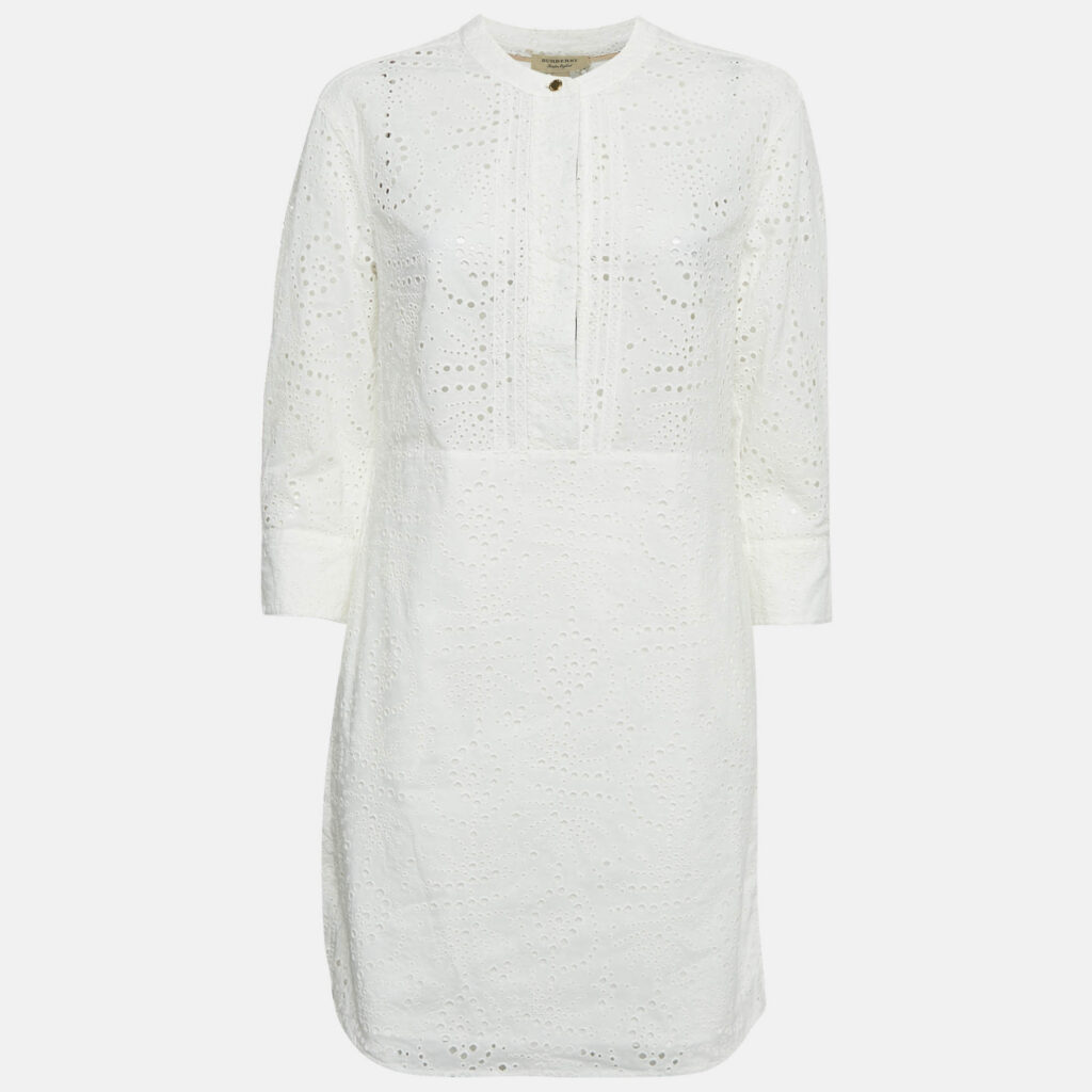 luxury-women-burberry-used-clothes-p1142335-001.jpg Burberry White Broderie Anglaise Cotton Short Dress S