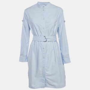 burberry blue cotton belted short shirt dress s