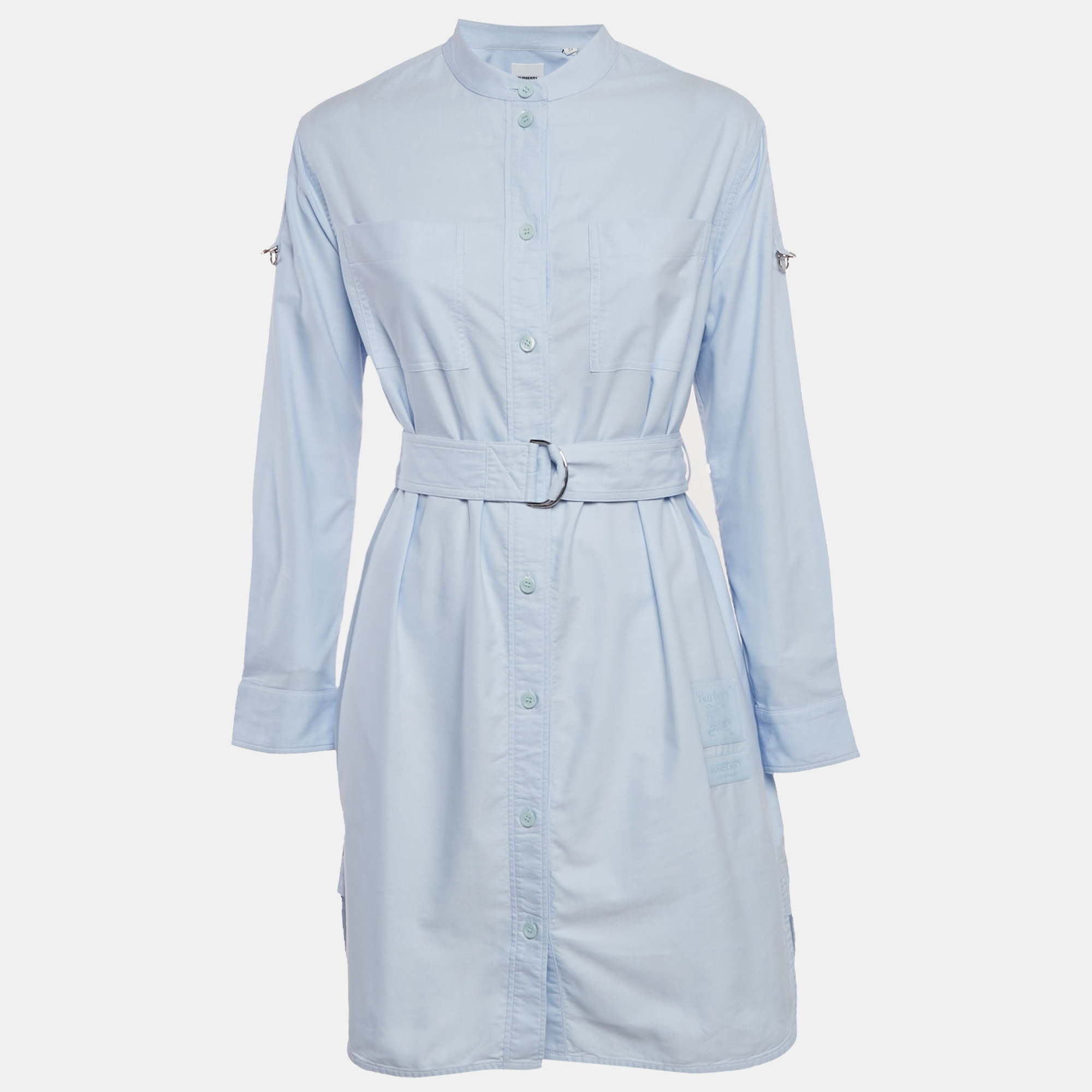 burberry blue cotton belted short shirt dress s