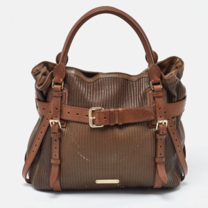 burberry two tone brown leather stitched bridle tote