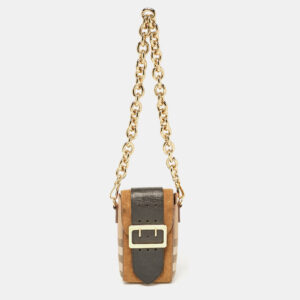 burberry black/brown house check canvas and leather vertical belt buckle bag