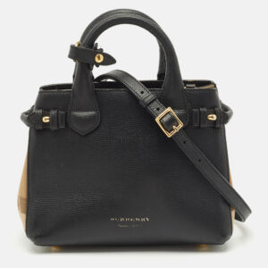 luxury-women-burberry-used-handbags-p1193600-014.jpg burberry black/beige leather and house check fabric mini banner tote