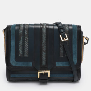 burberry blue/black leather and python crossbody bag
