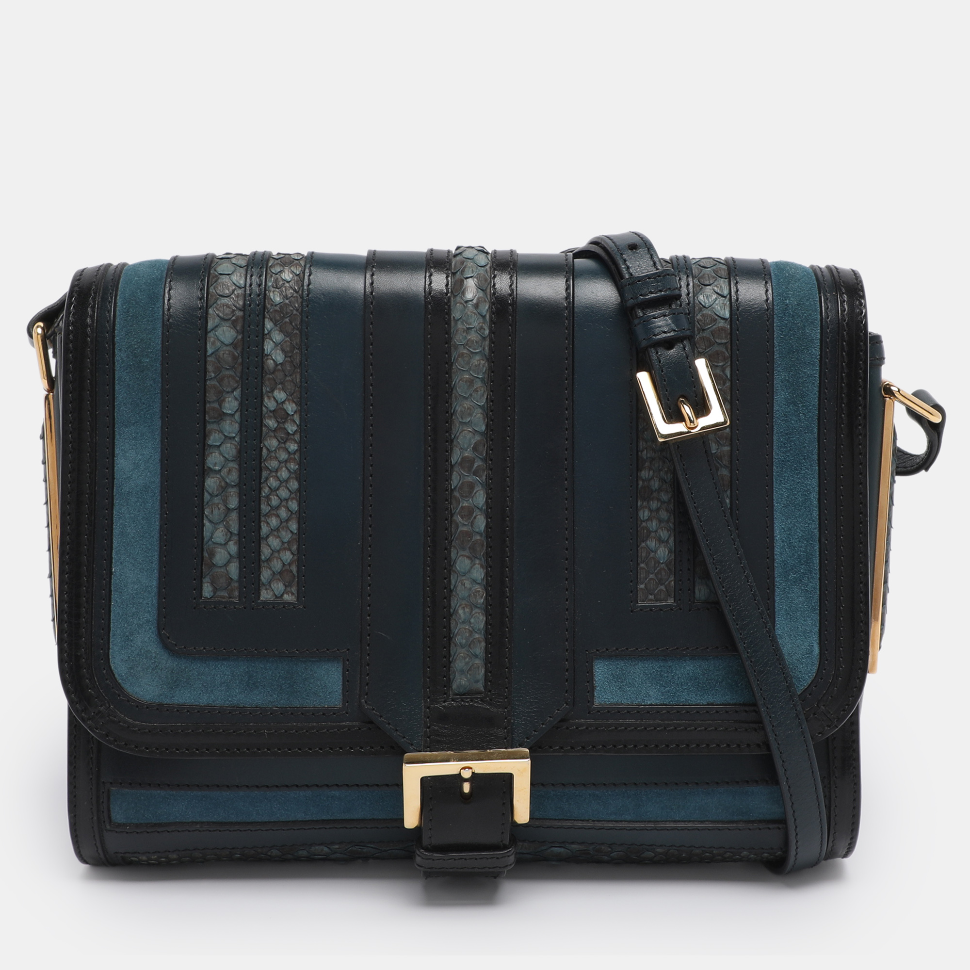 burberry blue/black leather and python crossbody bag