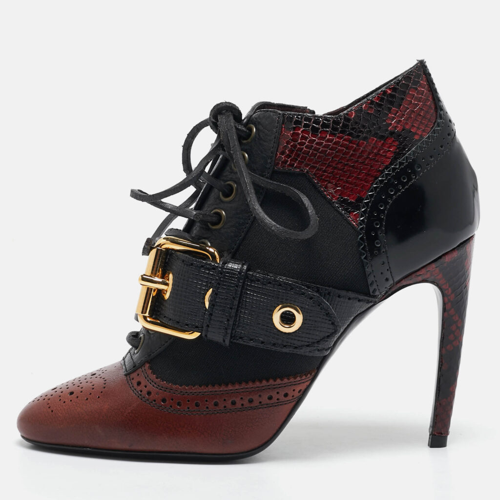 luxury-women-burberry-used-shoes-p1142427-010.jpg Burberry Black/Burgundy Leather and Python Westmarsh Ankle Length Boots Size 36