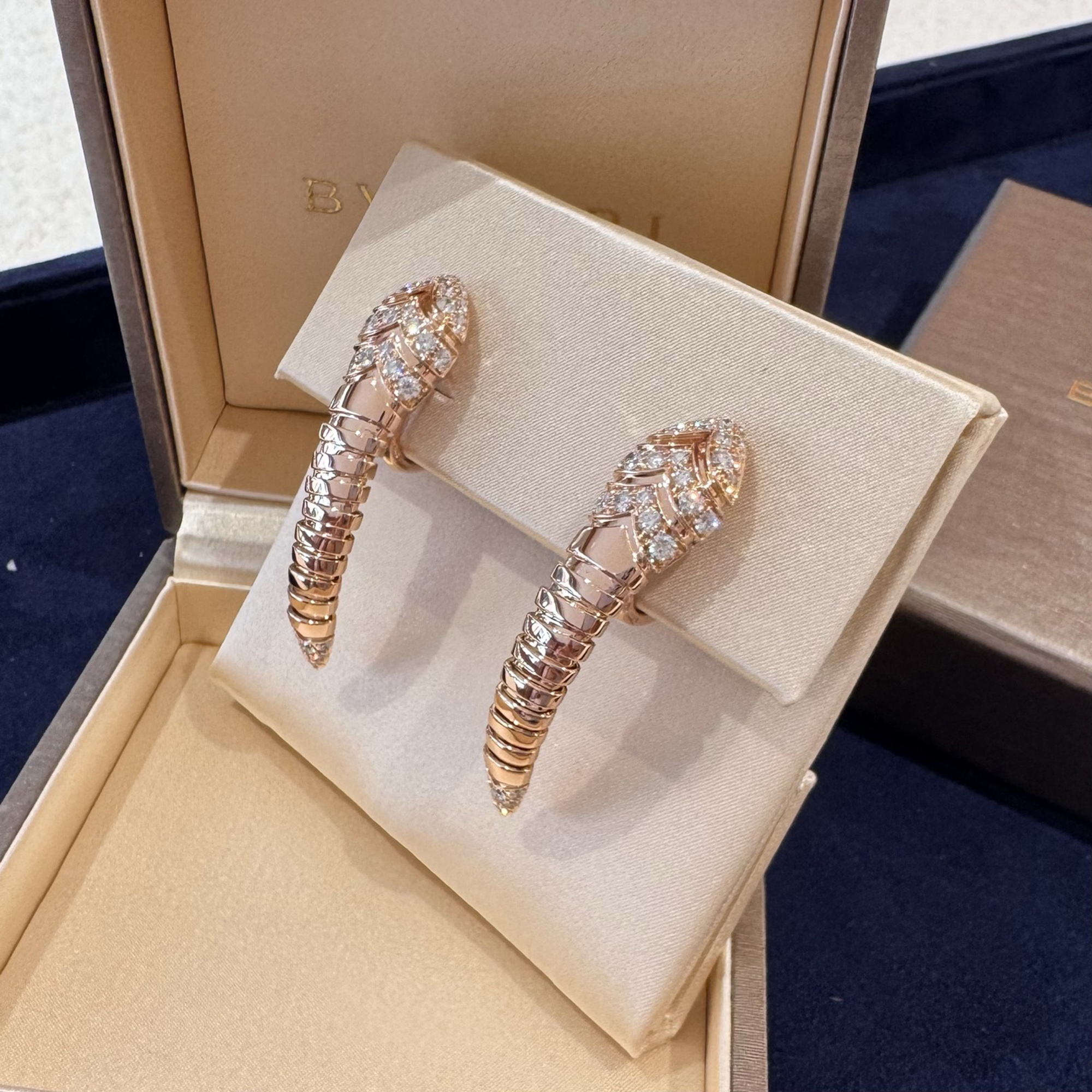 bvlgari serpenti 18k rose gold diamond earrings