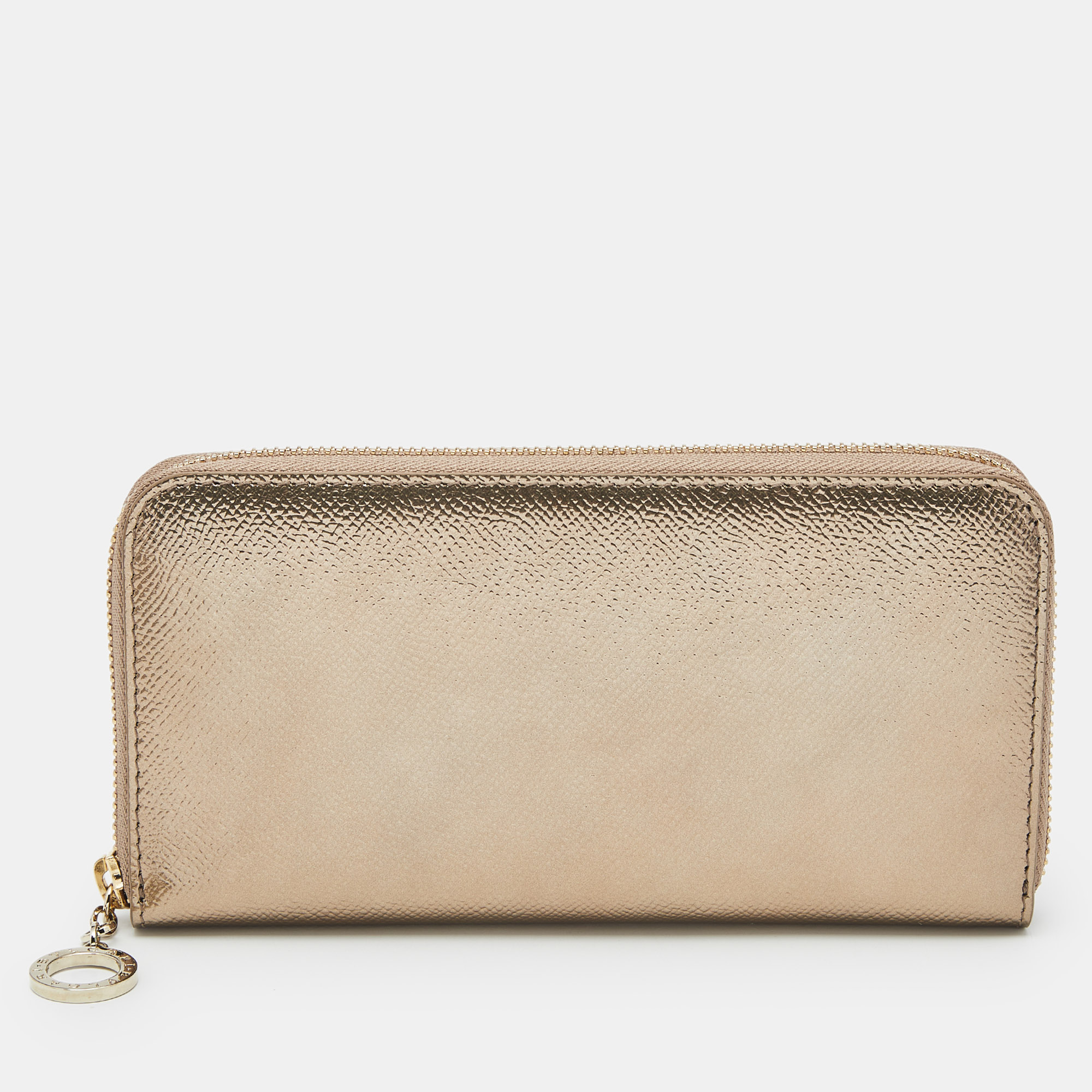 bvlgari bronze leather zip continental wallet