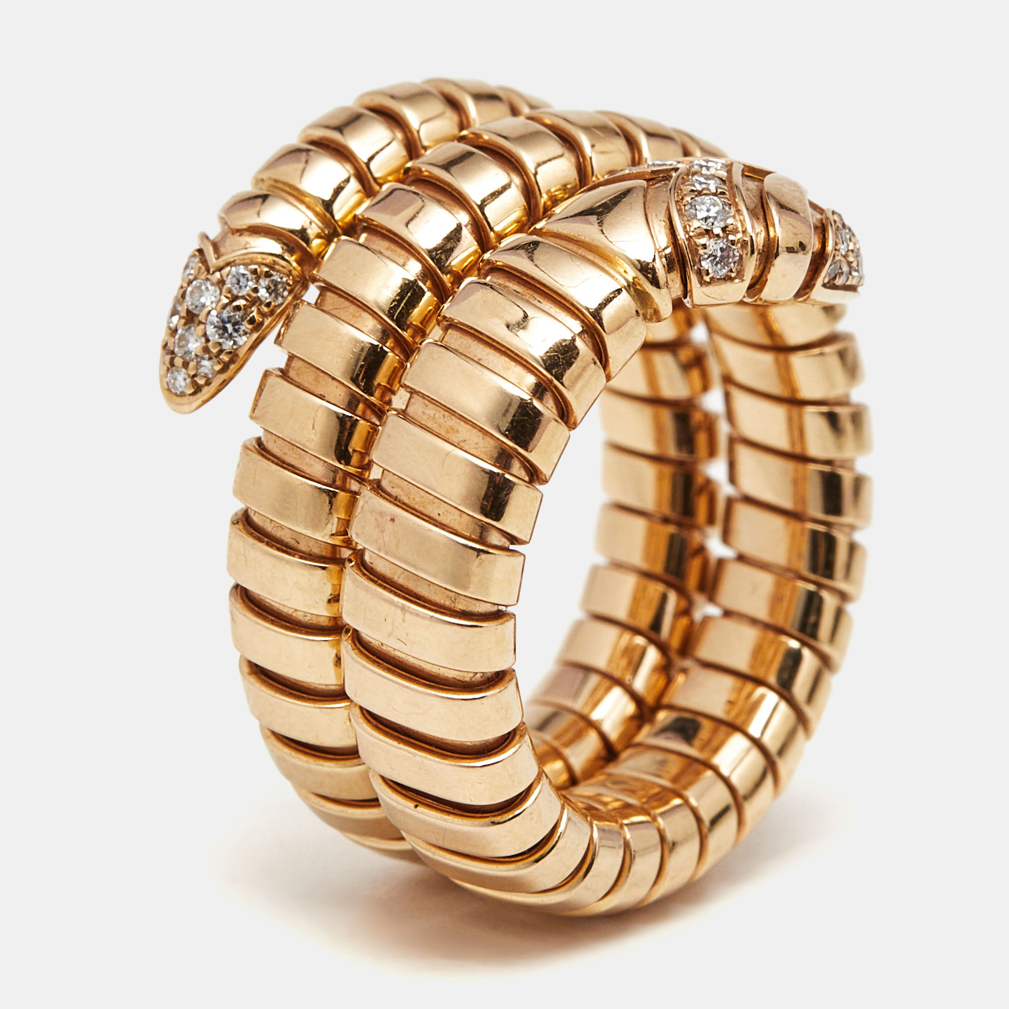 bulgari serpenti tubogas diamond 18k rose gold wrap ring size 55 (l)