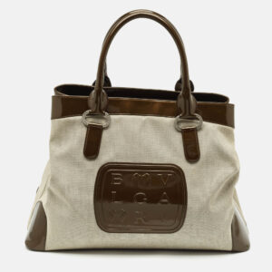 luxury-women-bvlgari-used-handbags-p1179918-014.jpg bvlgari dark brown/grey patent leather and canvas middle zip tote