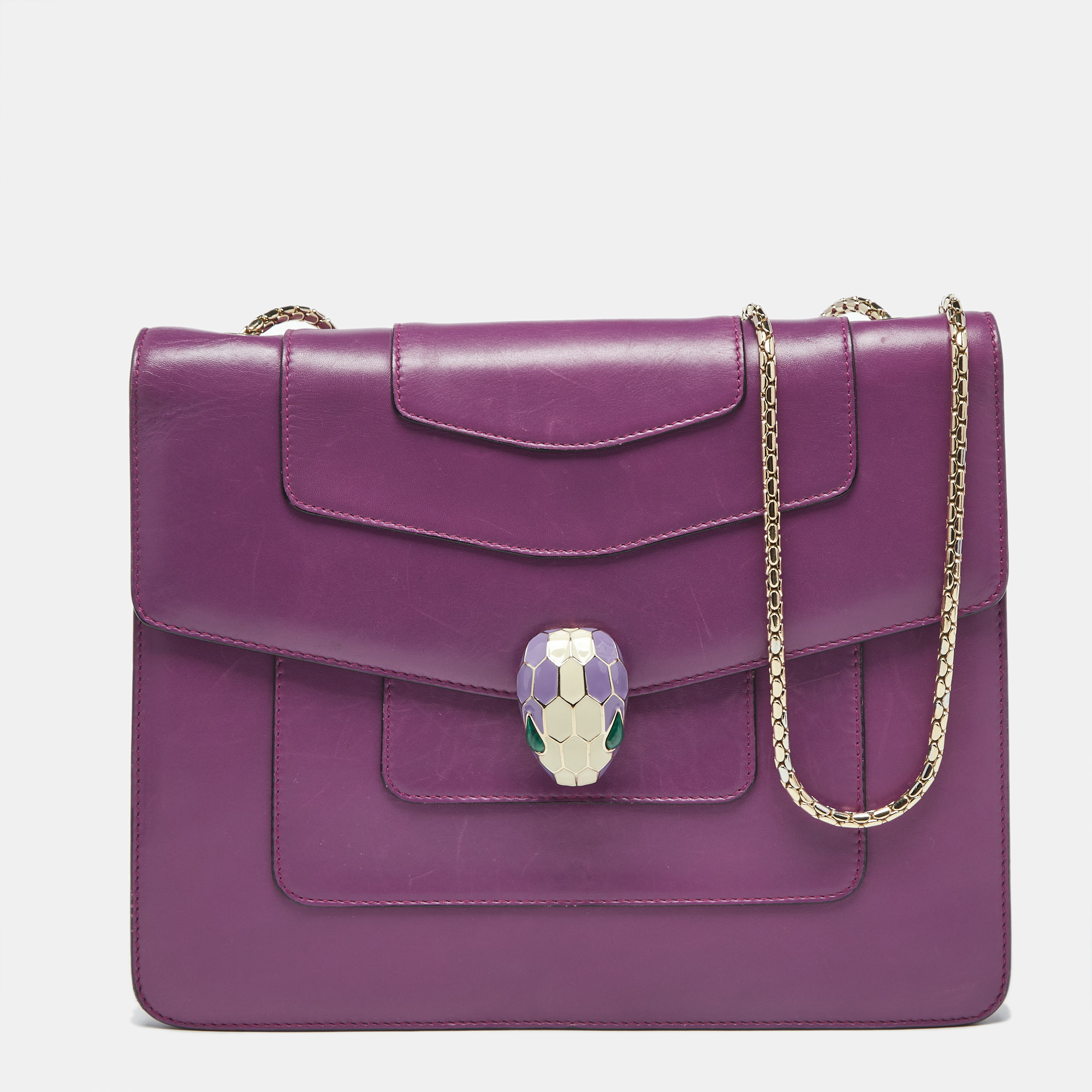 bvlgari purple leather serpenti forever chain shoulder bag