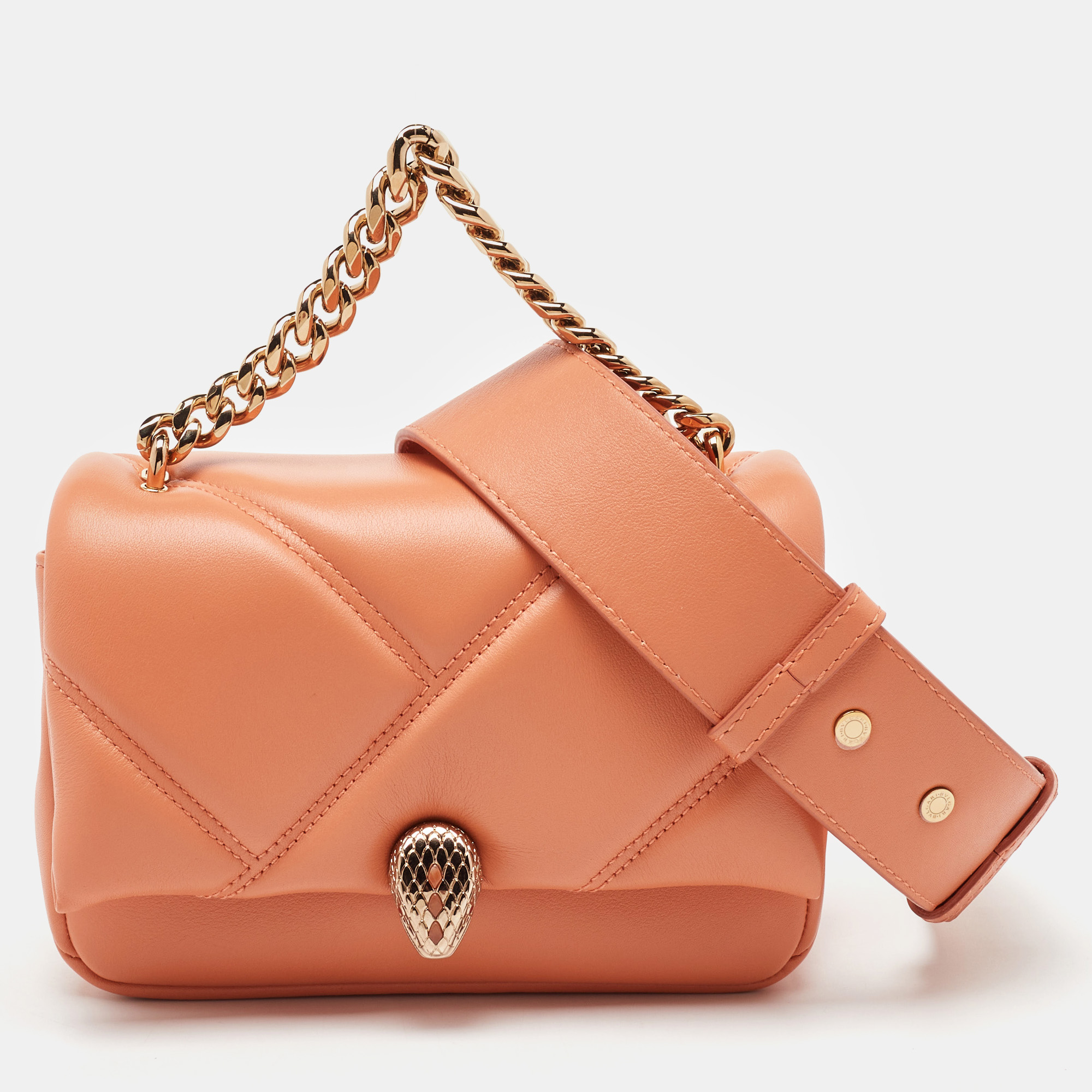 bvlgari light orange leather serpenti cabochon mini shoulder bag