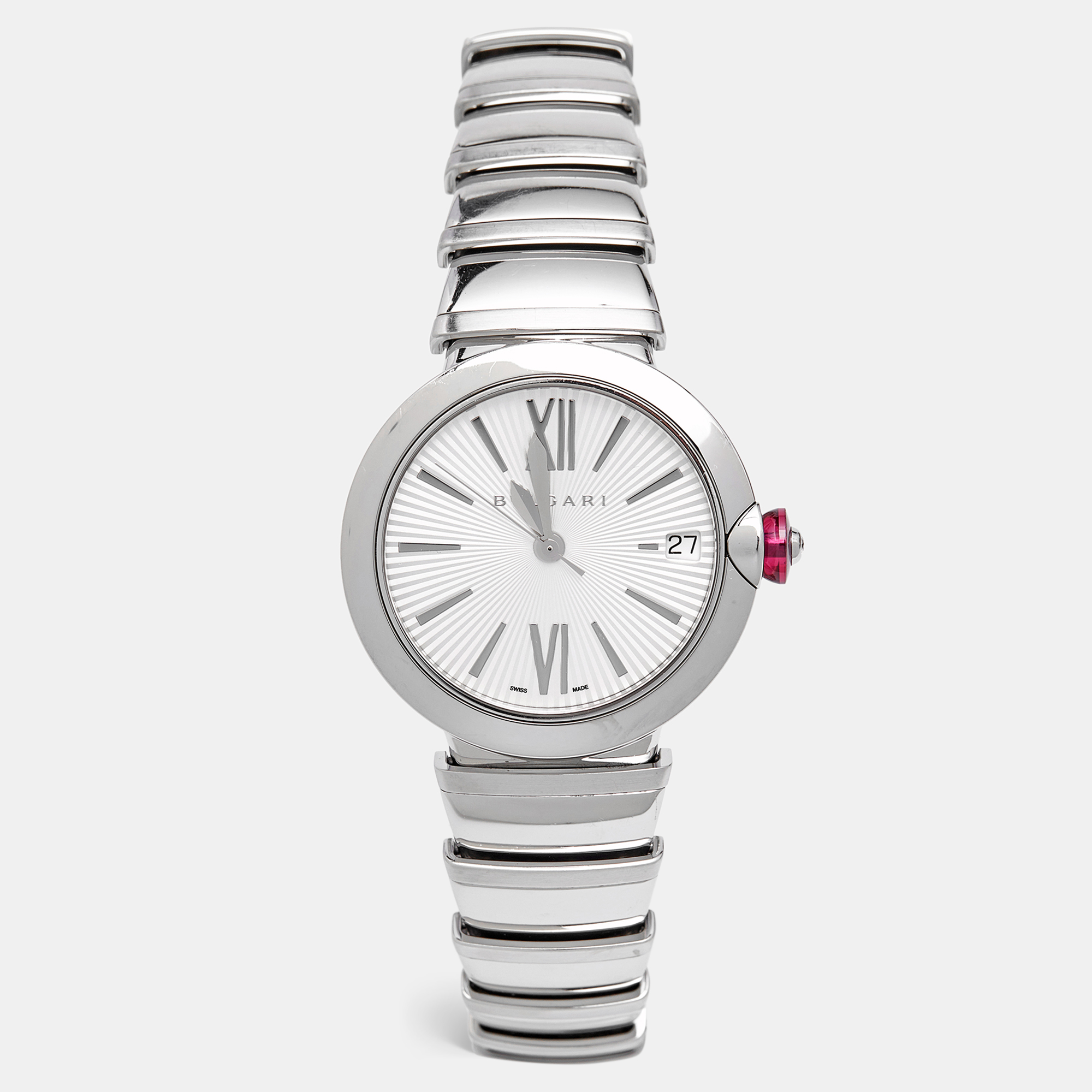bvlgari silver dial stainless steel diamond lvcea 102219 women's wristwatch 33 mm