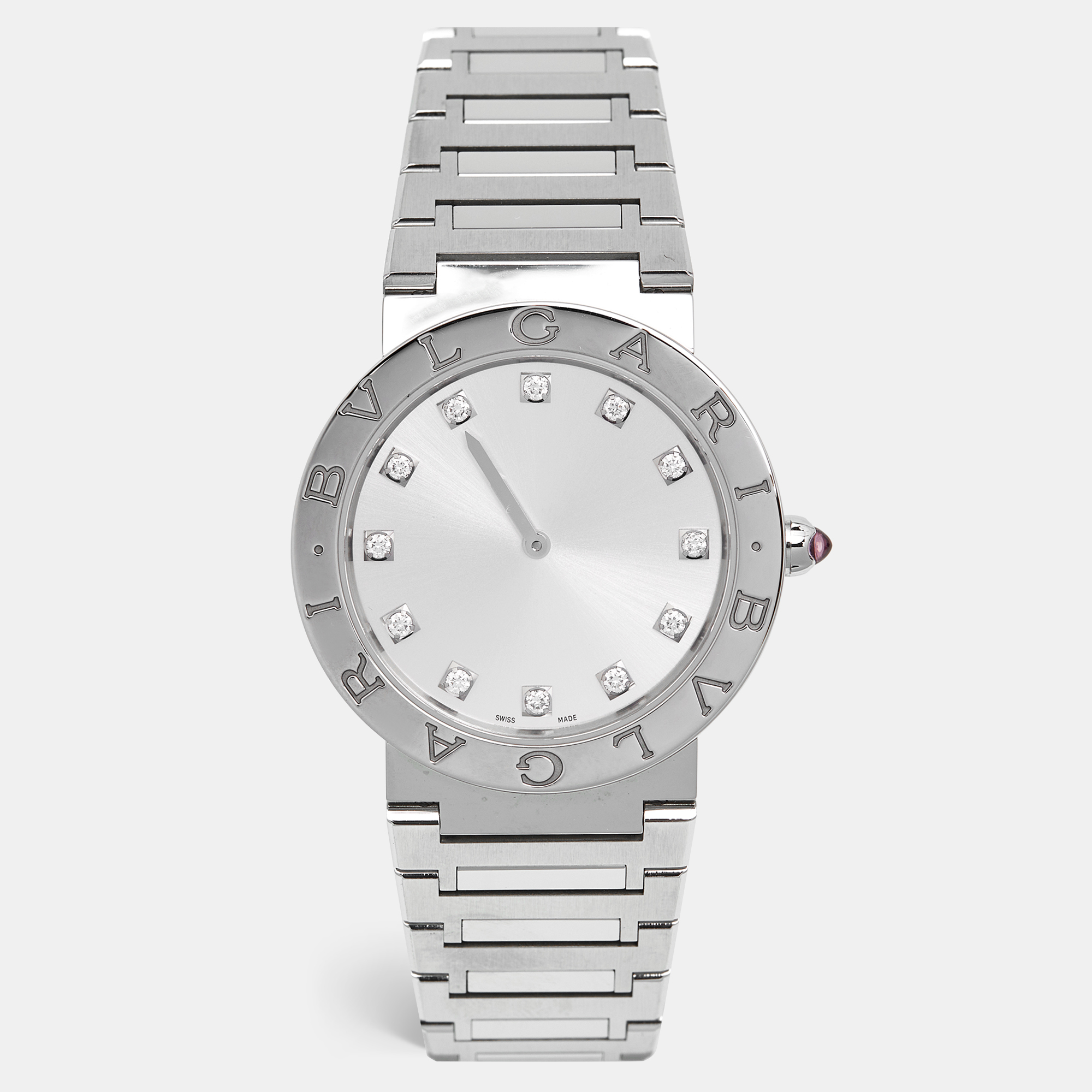 bvlgari silver dial diamond stainless steel bvlgari bvlgari 103696  women's wristwatch 33 mm