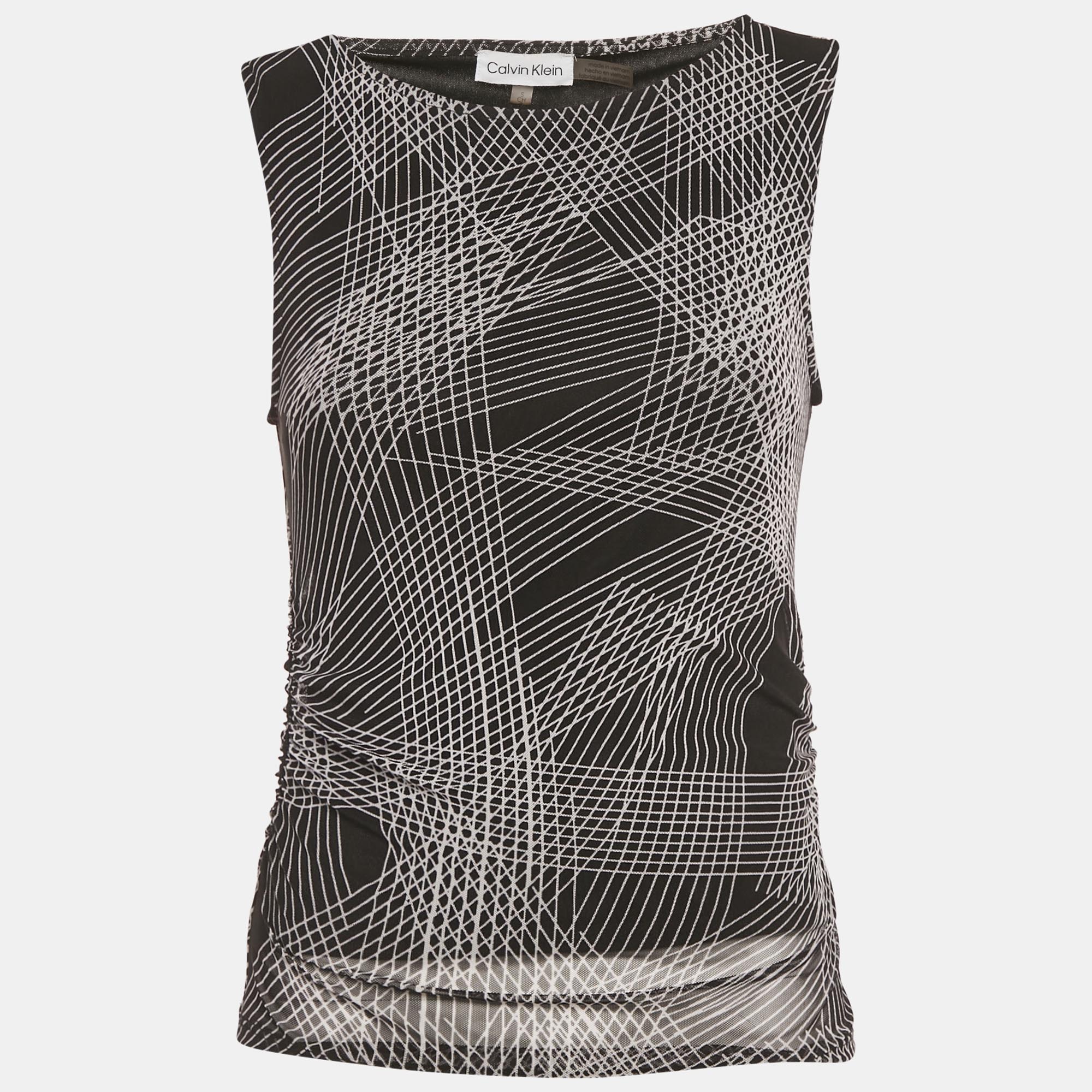 calvin klein black printed mesh sleeveless top s