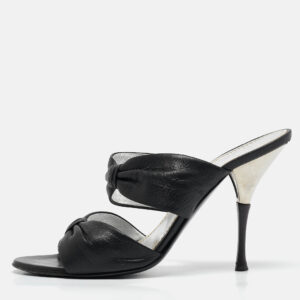 casadei black leather slide sandals size 38