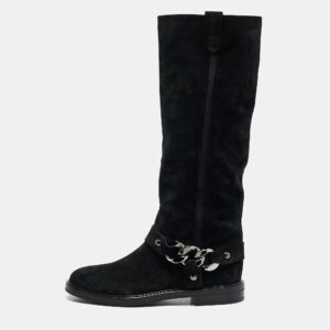 casadei black suede chain detail knee length boots size 38.5