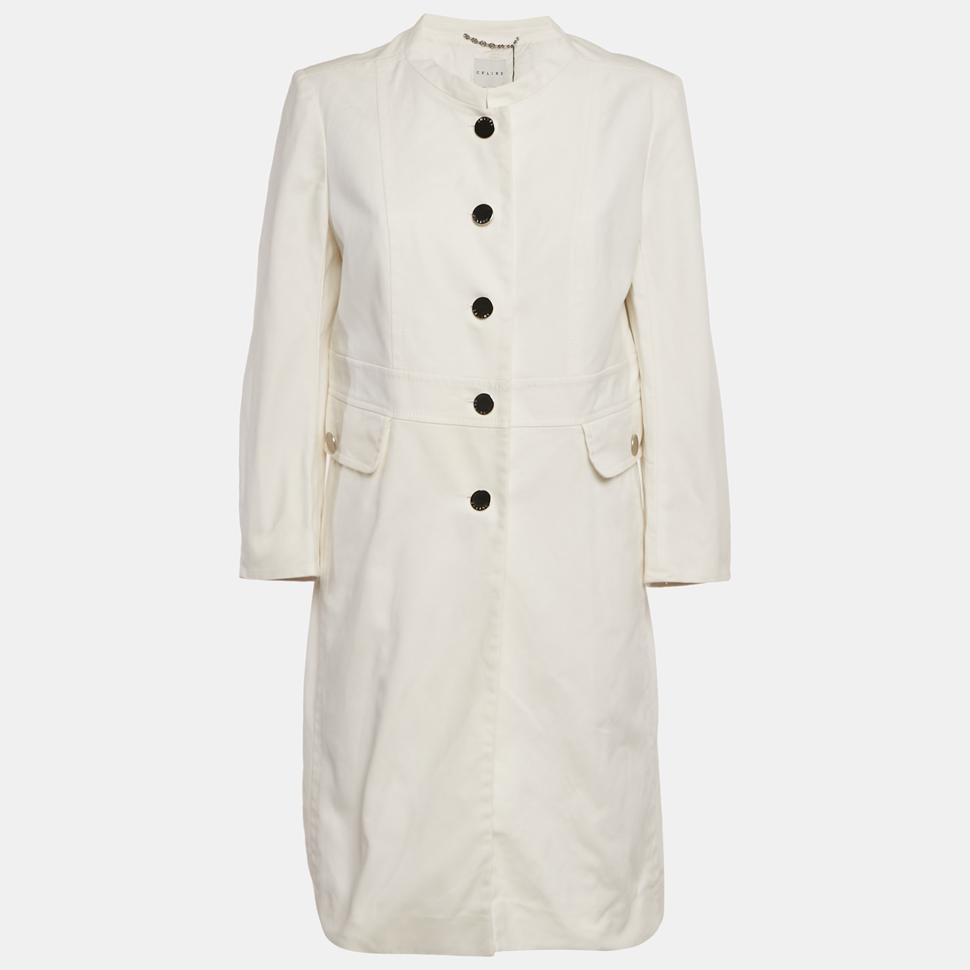 celine white cotton button front coat l
