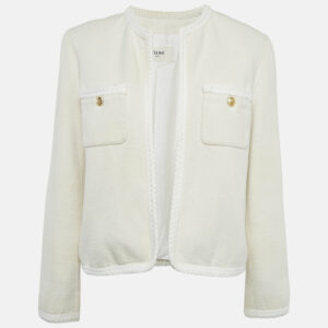 celine off-white silk braid trim detail open front jacket m