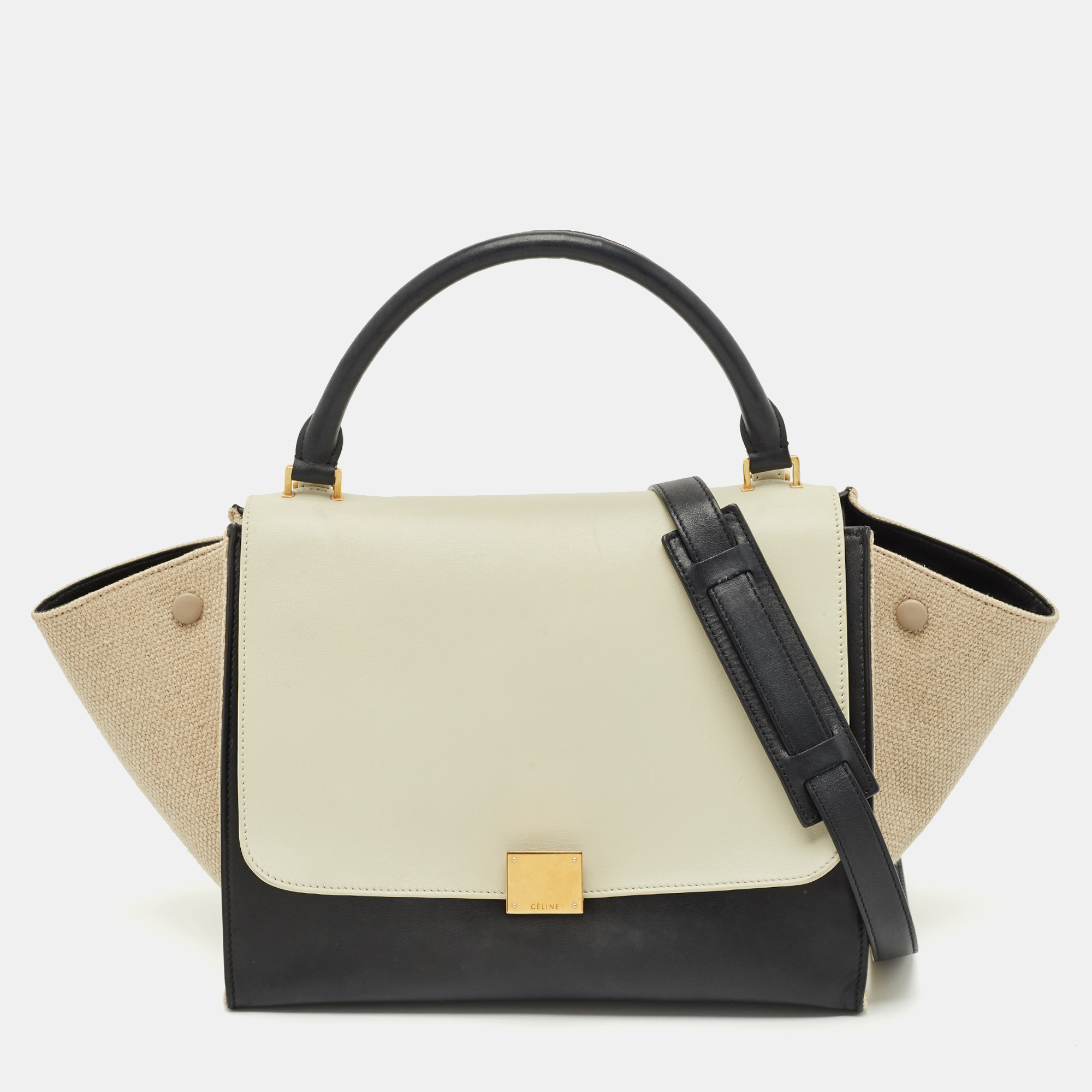 celine tri color leather and canvas medium trapeze bag