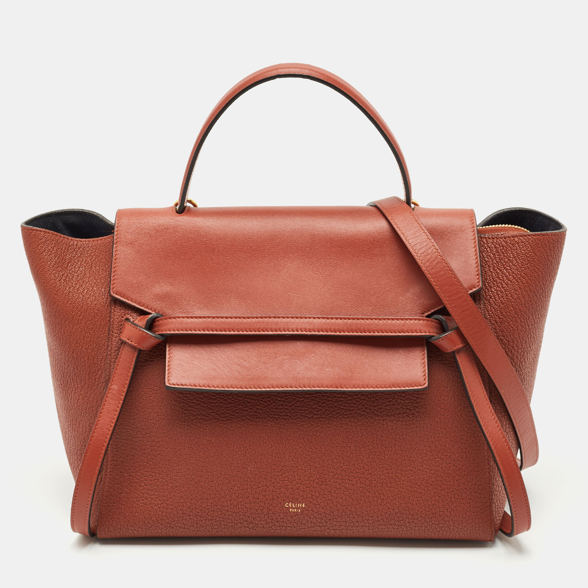 celine brown leather mini belt top handle bag
