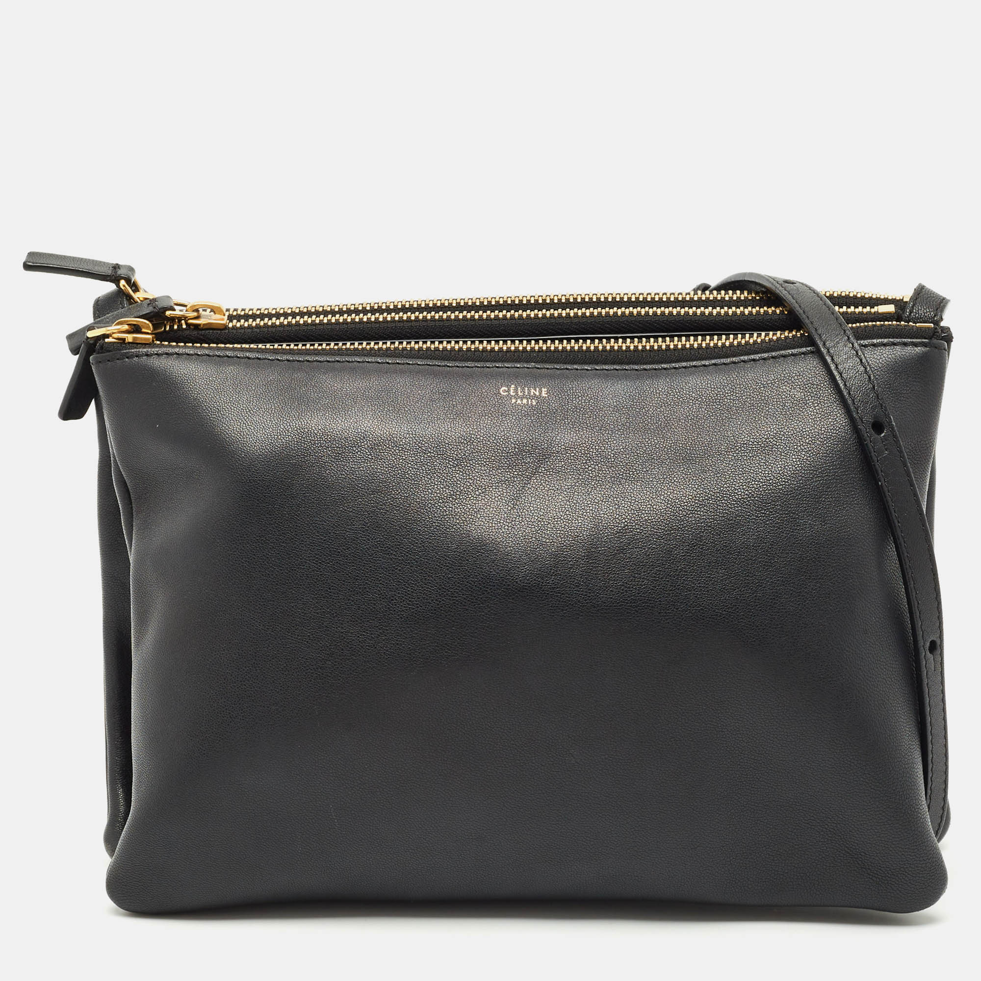 c&eacute;line black leather large trio crossbody bag