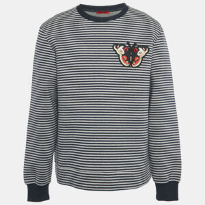 ch carolina herrera blue/grey striped neoprene butterfly applique sweatshirt l