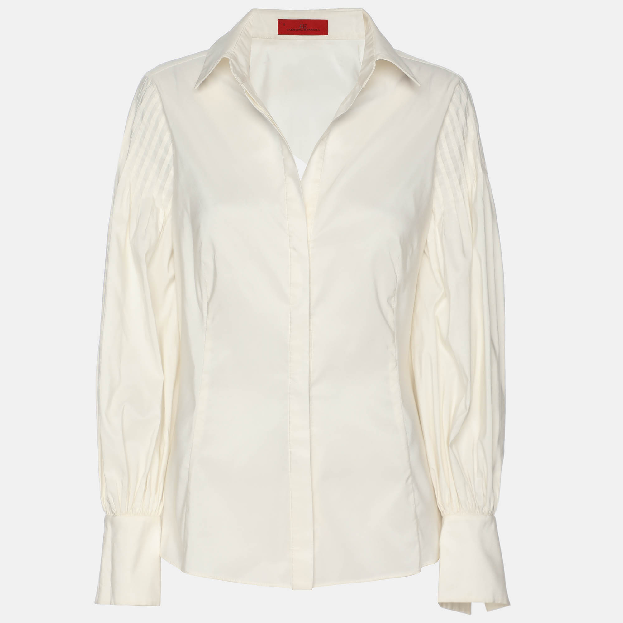 ch carolina herrera cream nylon long sleeve tops m