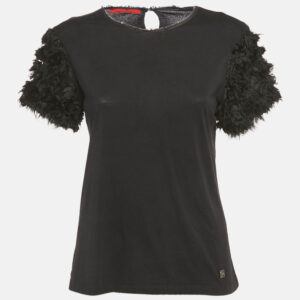 luxury-women-ch-carolina-herrera-used-clothes-p1203883-001.jpg ch carolina herrera black rose applique detail cotton blend frayed t-shirt l