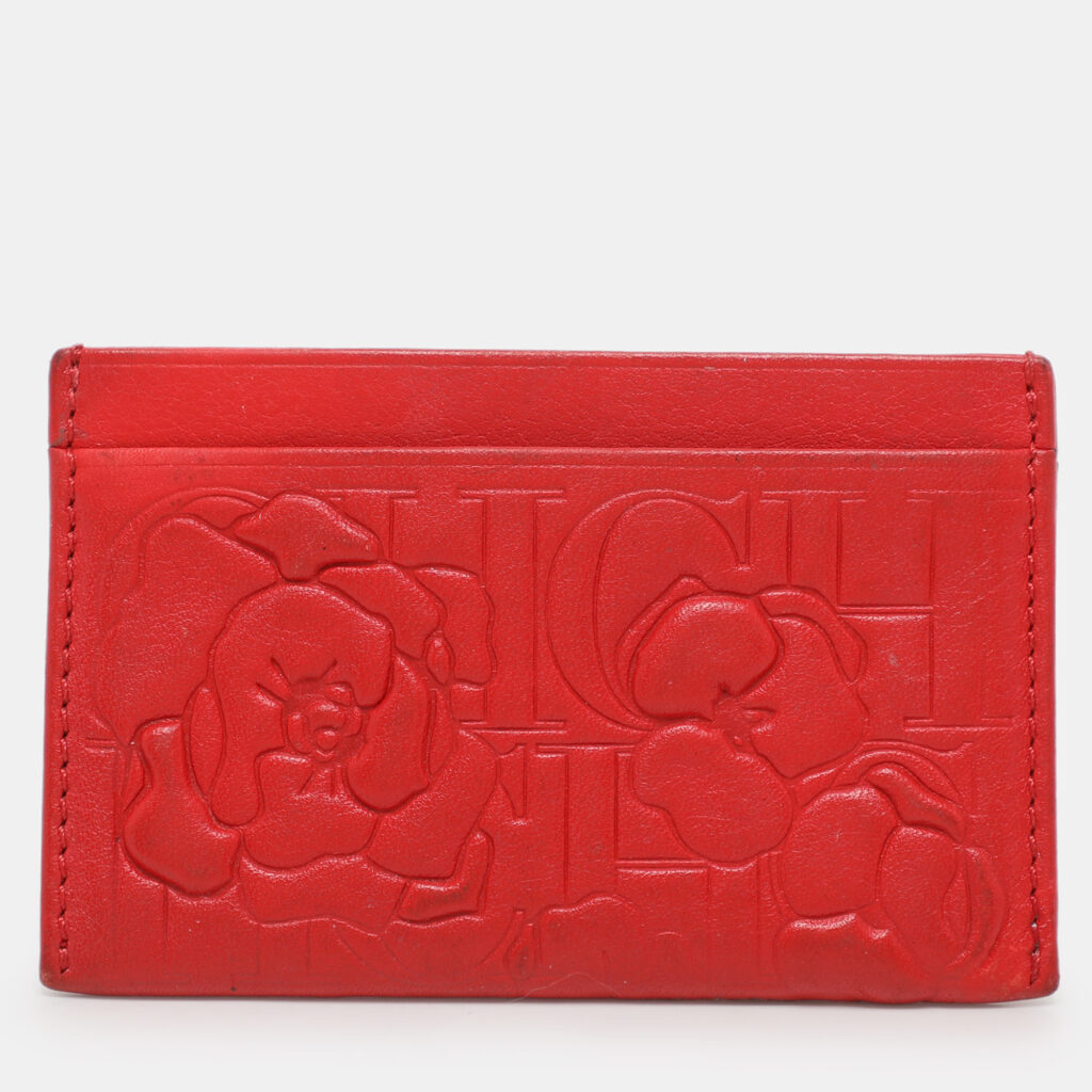luxury-women-ch-carolina-herrera-used-handbags-p1116091-001.jpg CH Carolina Herrera Red Monogram Embossed Leather Card Holder