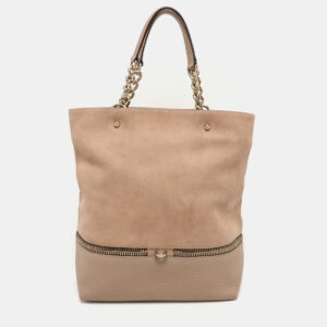 ch carolina herrera beige leather zip detail chain tote