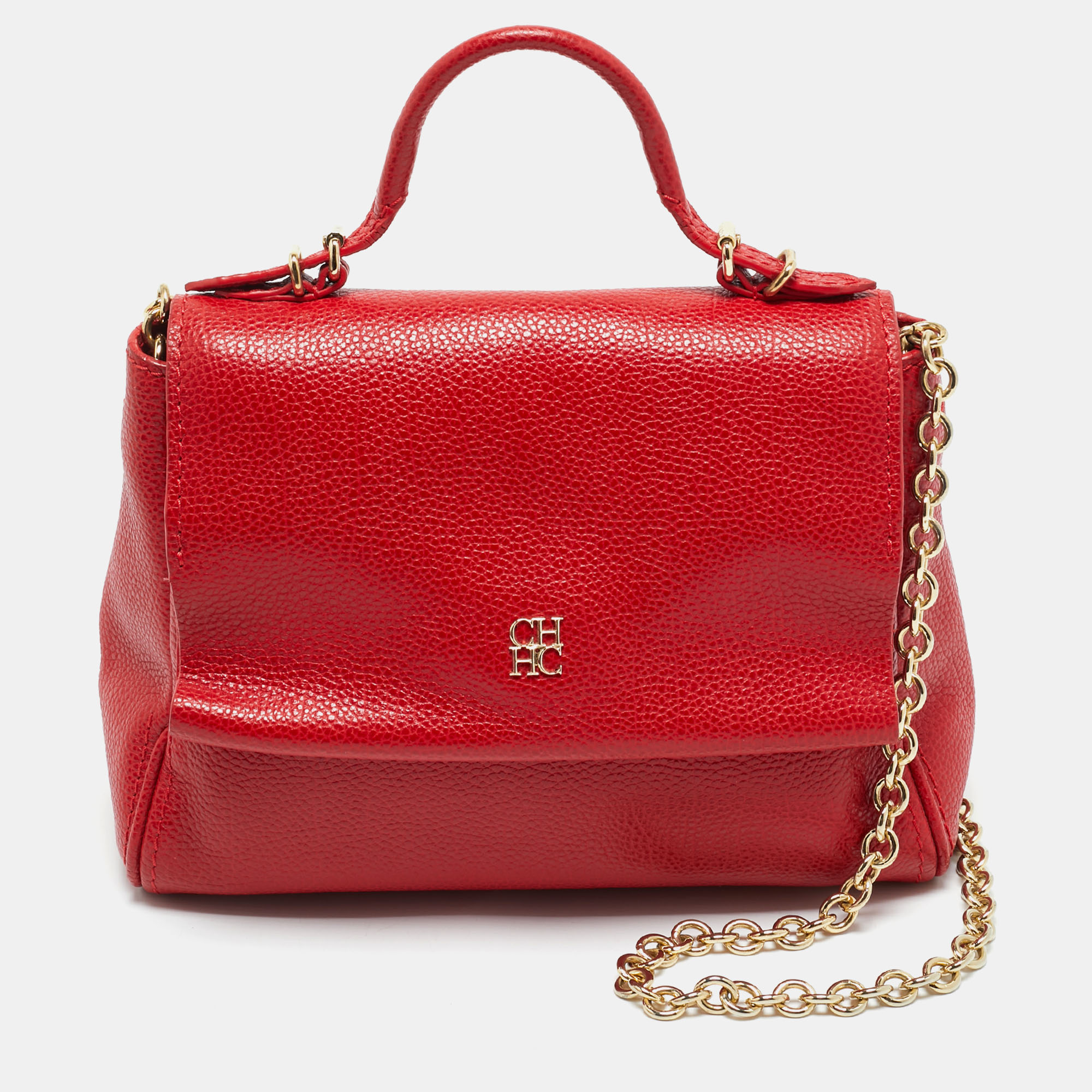 ch carolina herrera red leather small minuetto top handle bag