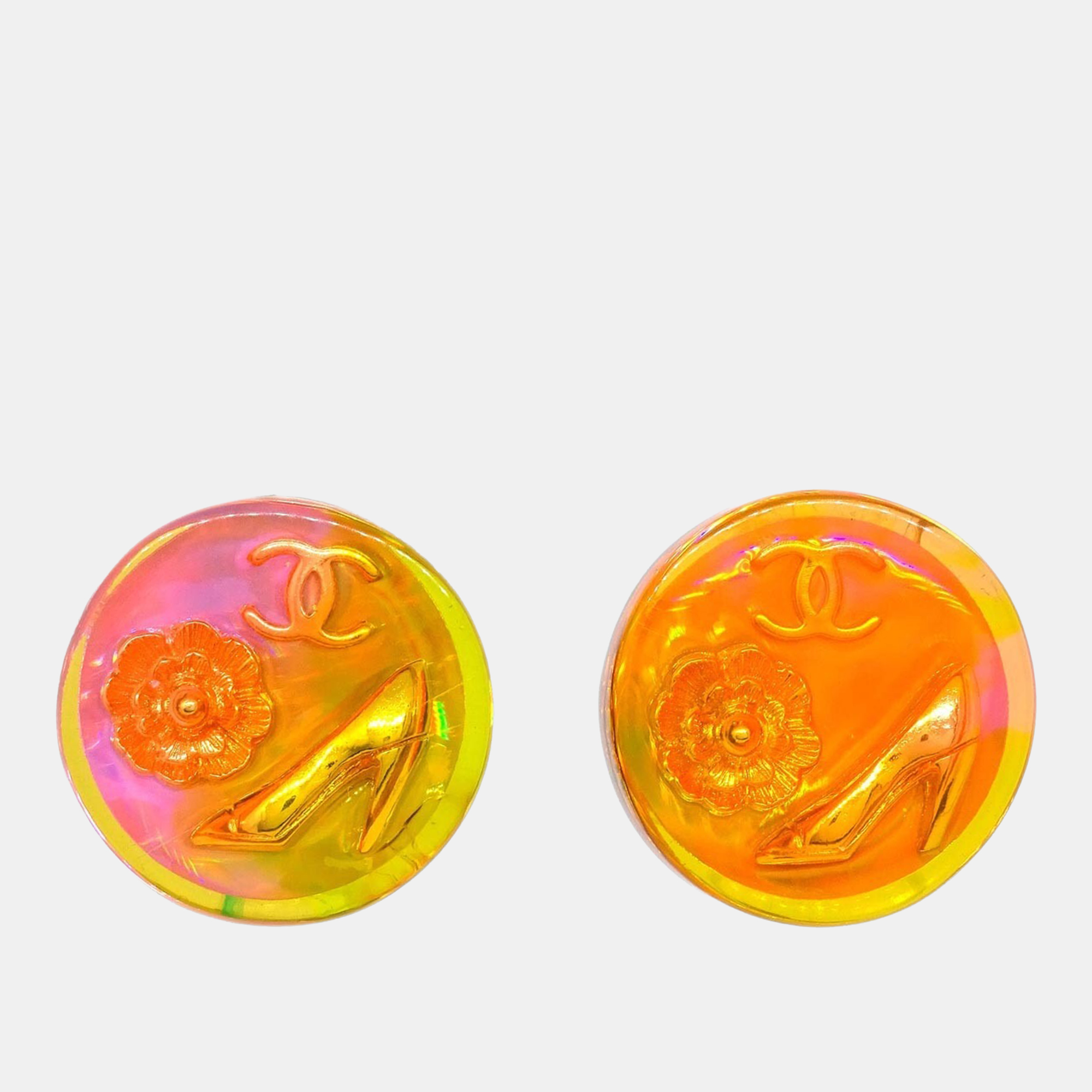 chanel button earrings clip-on pink acrylic