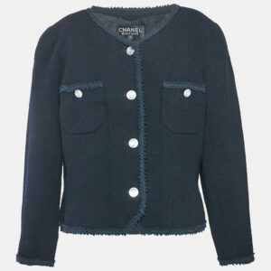 chanel vintage navy blue wool buttoned jacket l