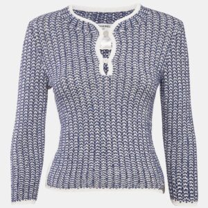 chanel blue crochet knit long sleeve top s
