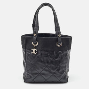 chanel black quilted coated canvas and fabric paris-biarritz bag