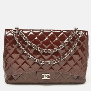 chanel burgundy quilted patent leather maxi classic single flap bag