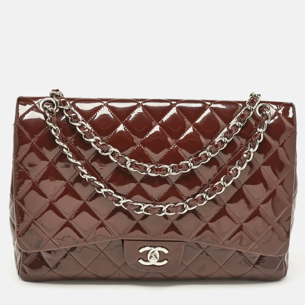 luxury-women-chanel-used-handbags-p1117947-021.jpg Chanel Burgundy Quilted Patent Leather Maxi Classic Single Flap Bag