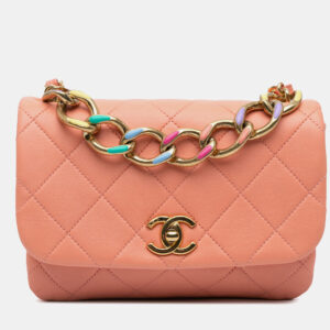 chanel pink small lambskin color match flap bag