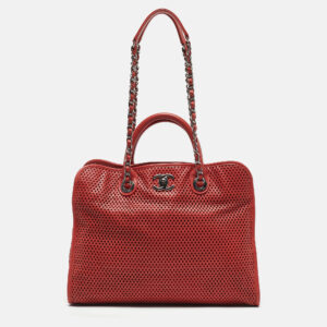 chanel brick red perforated leather up in the air tote