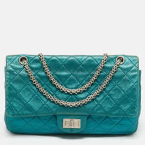 chanel teal green quilted patent leather classic 227 reissue 2.55 flap bag